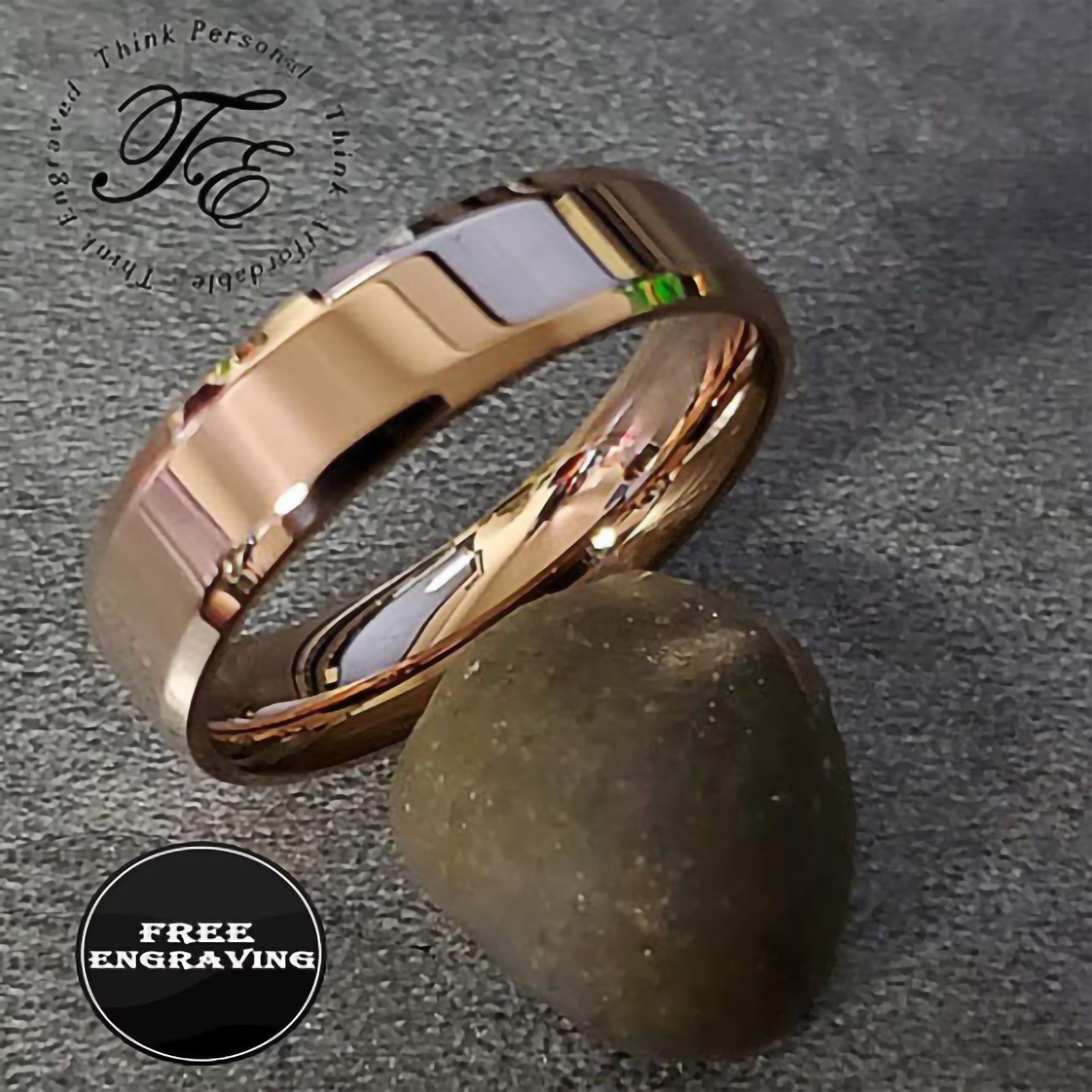 Personalized Men's Rose Gold Beveled Promise Ring or Wedding Ring