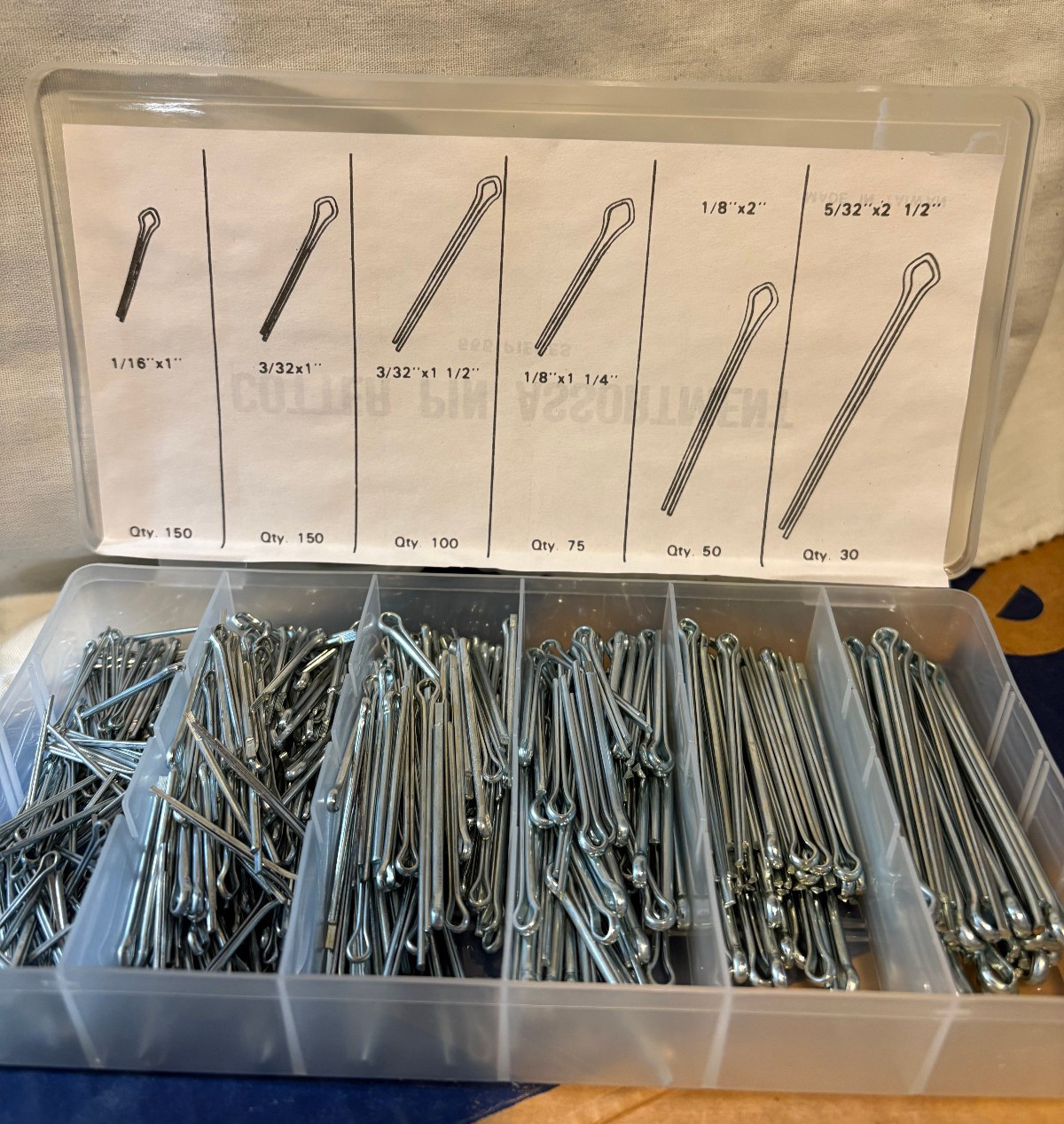Cotter Pin Assortment 555 Pc Chrome Steel Multi Size Set Auto Hardware Durable
