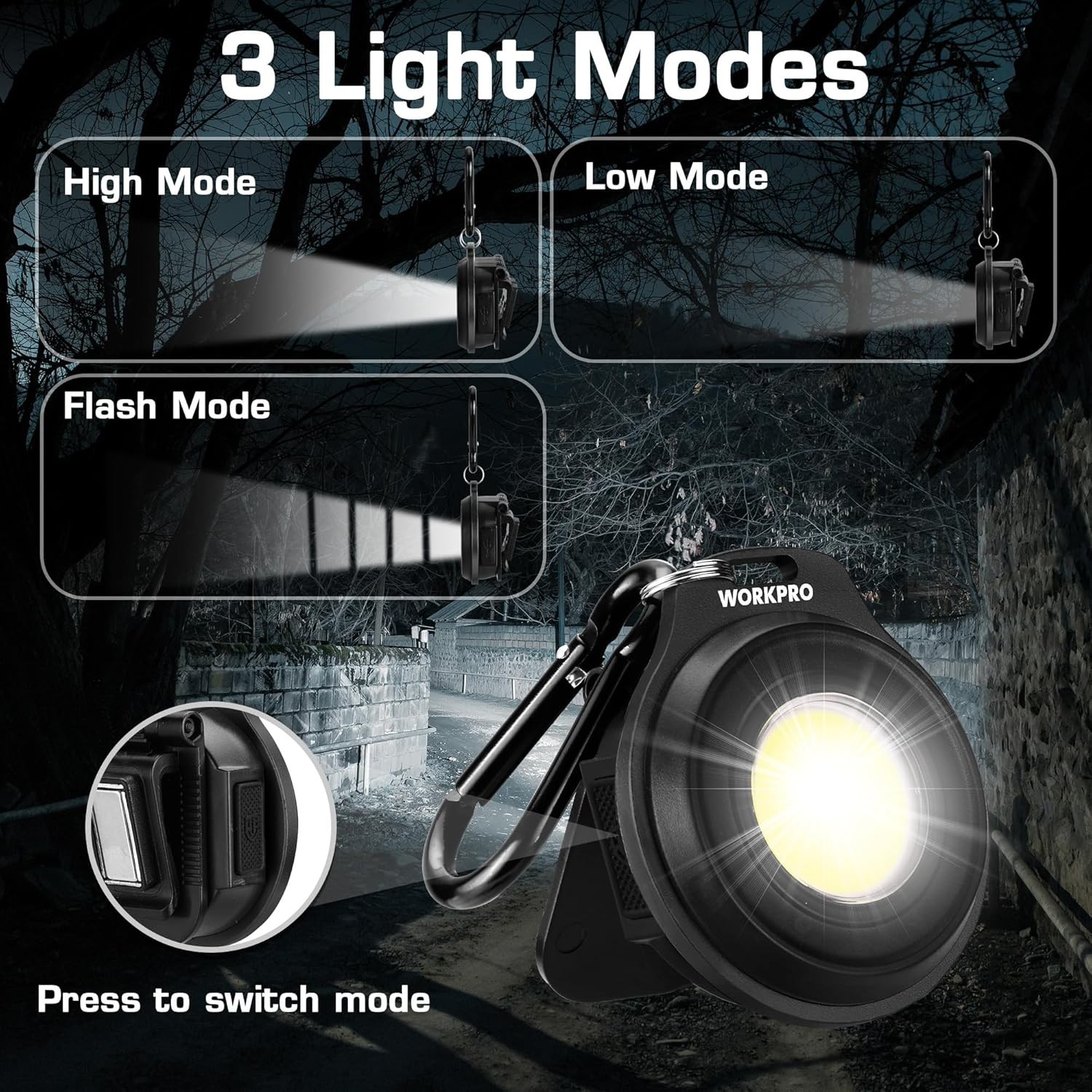 WORKPRO Rechargeable Magnetic COB LED Keychain Work Light Flashlight w/Hat Clip