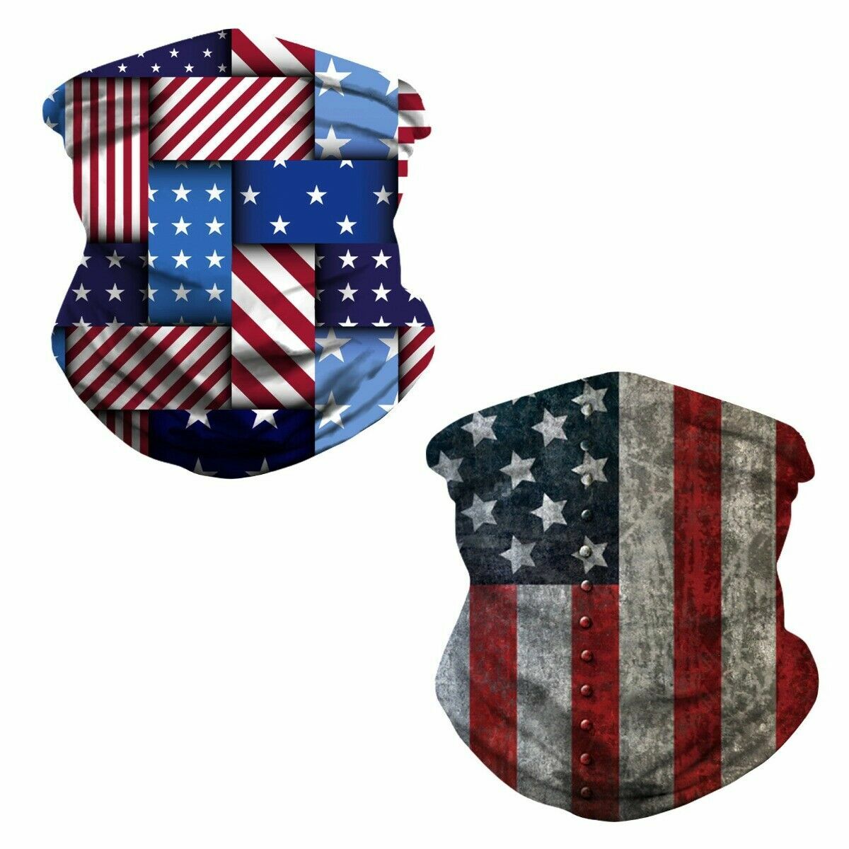 2pc Fishing Cap Mask Sun Shield Neck Gaiter Headband Bandana Du Rag US FLAG