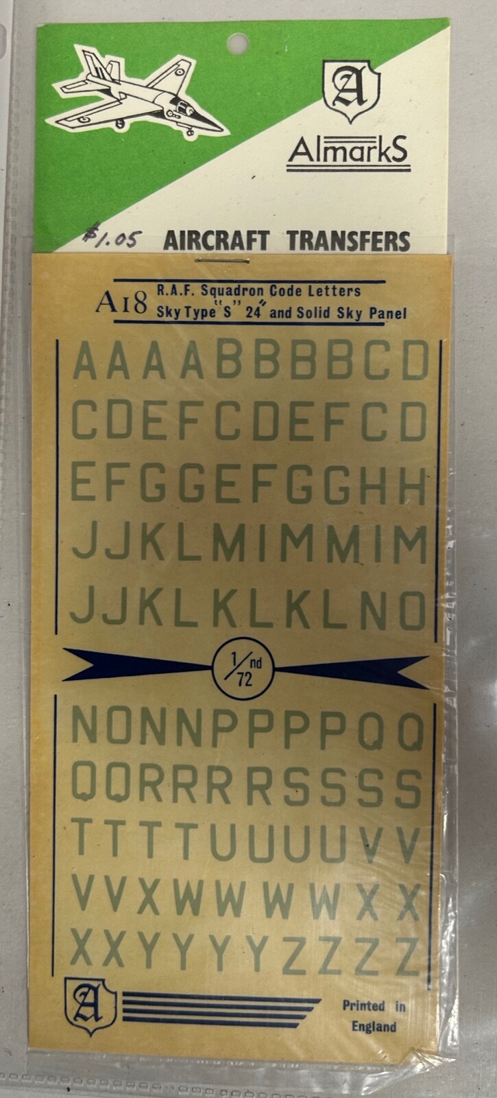 NEW Almark A18 RAF Squadron Code Letter Military Model Airplane 1/72 Decal (EF3)