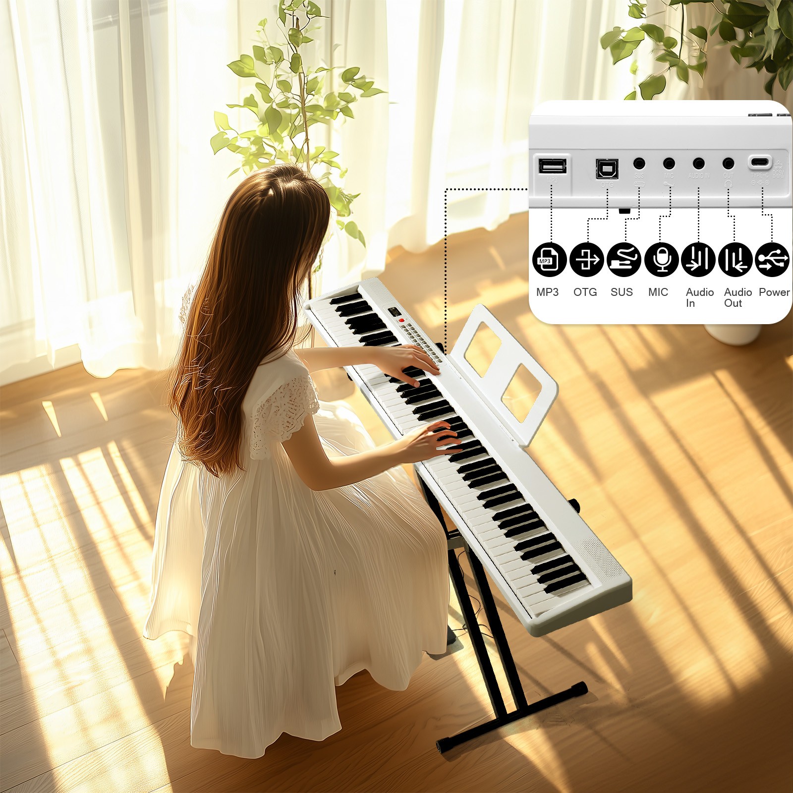 Glarry 88 Key Digital Piano Folding Piano Semi-Weighted Standard Keyboards