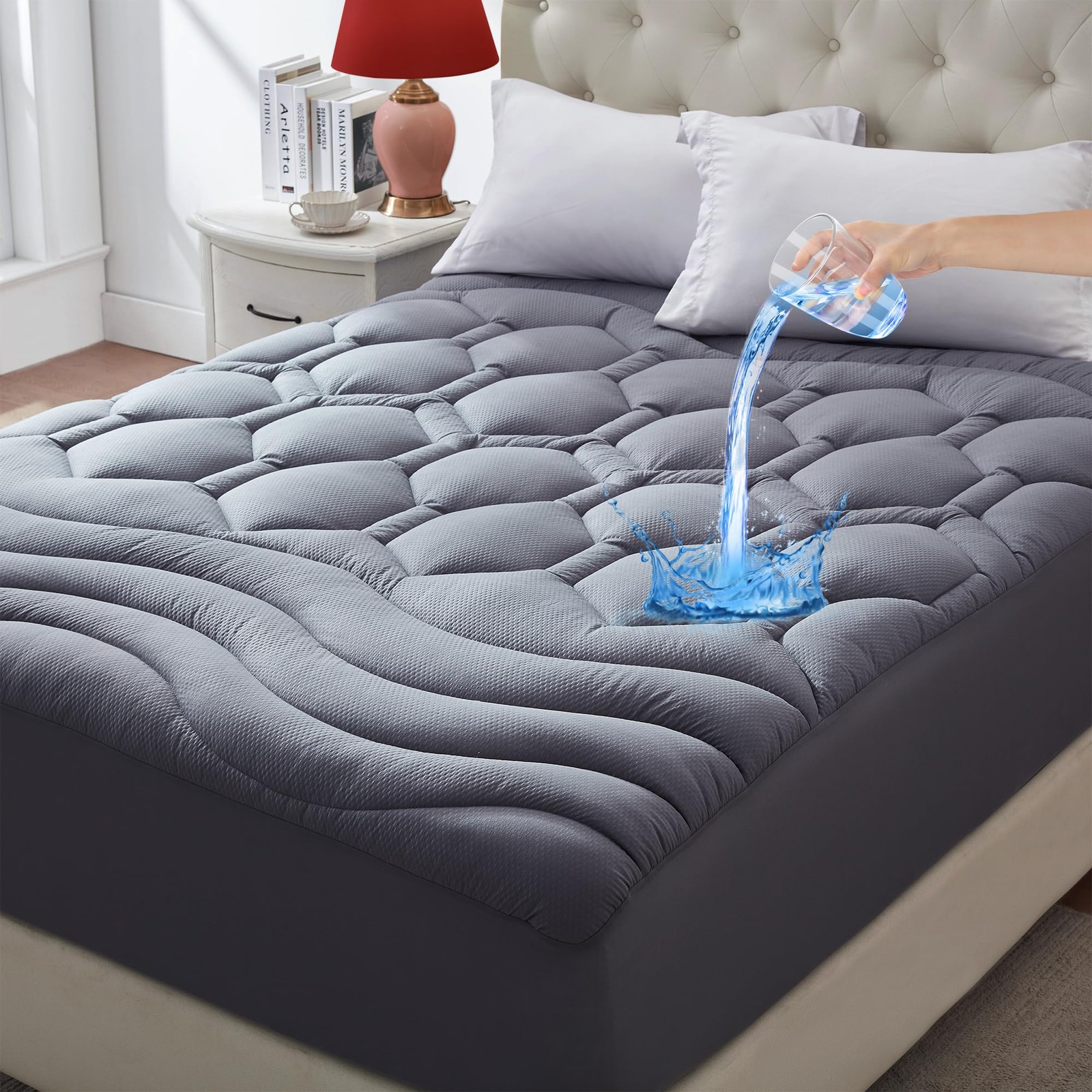 ELVEN HOME Full Size Mattress Pad Waterproof, Cooling Full, Grey