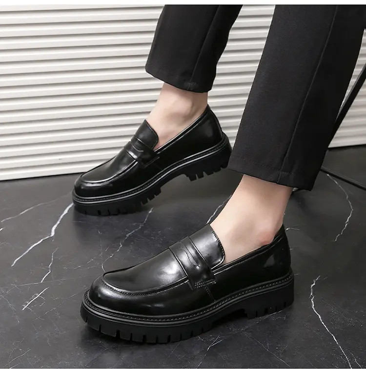 Mens Loafers Slip on Casual Leather Shoes Round Toe Oxfords Business Dress Shoes