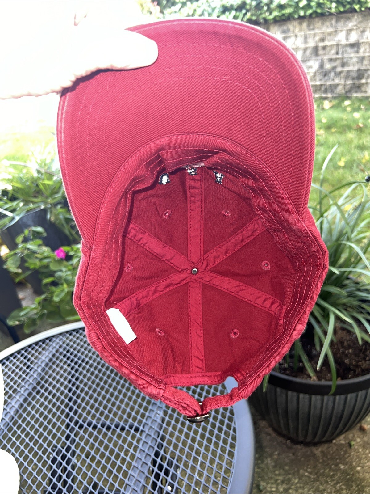 American Flag USA in RWB on Maroon Hat Cap Cotton EUC