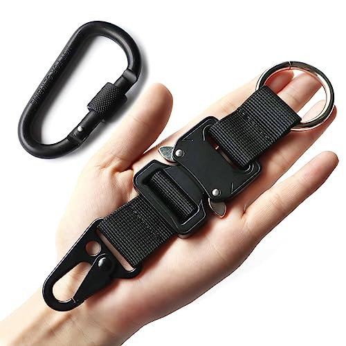 Tactical Key Chains for Mens, EDC Gear Clips with HK Clip, Large Military Black
