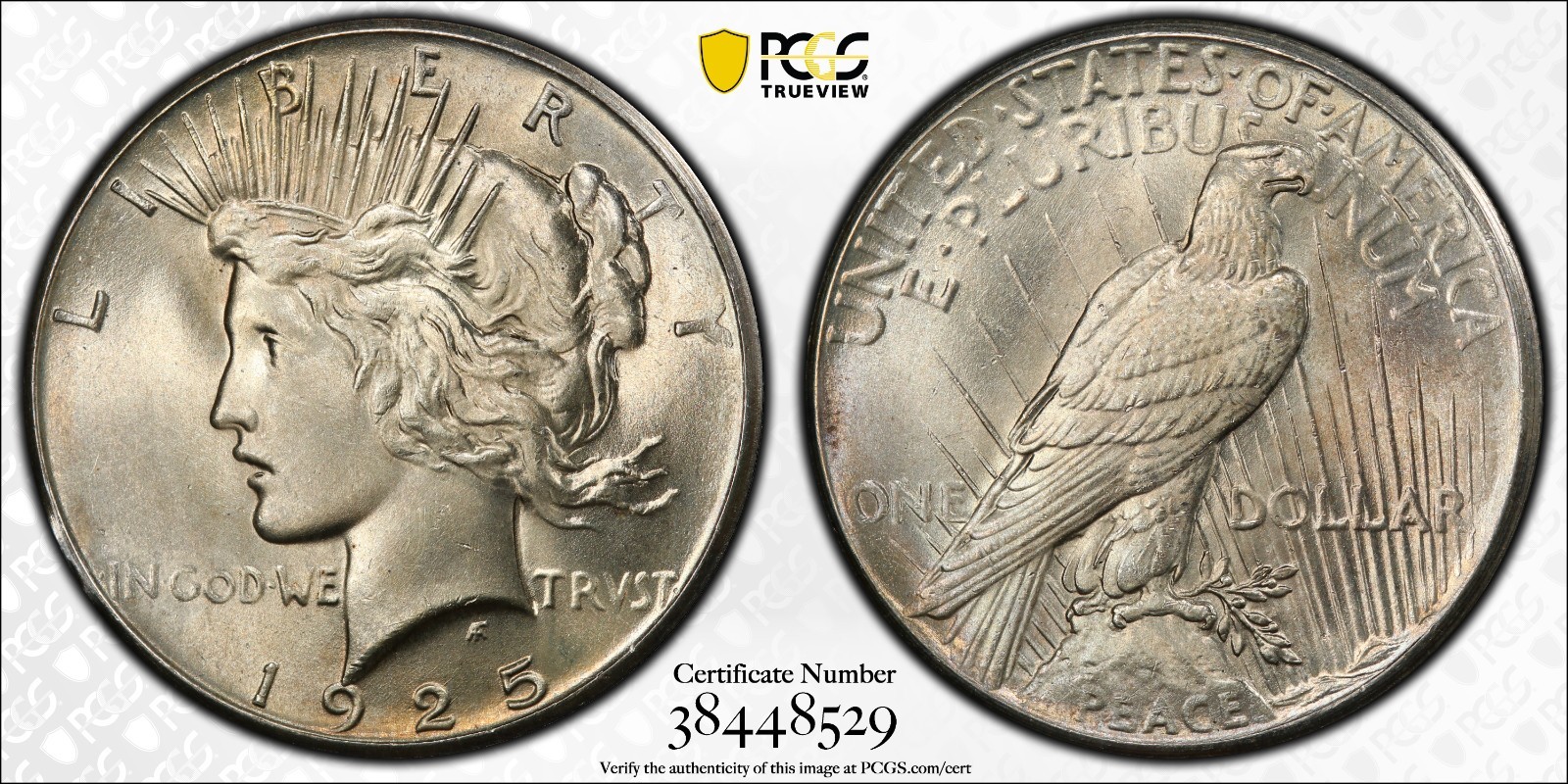 1925 PEACE SILVER DOLLAR PCGS MS66 CAC NICE GEM
