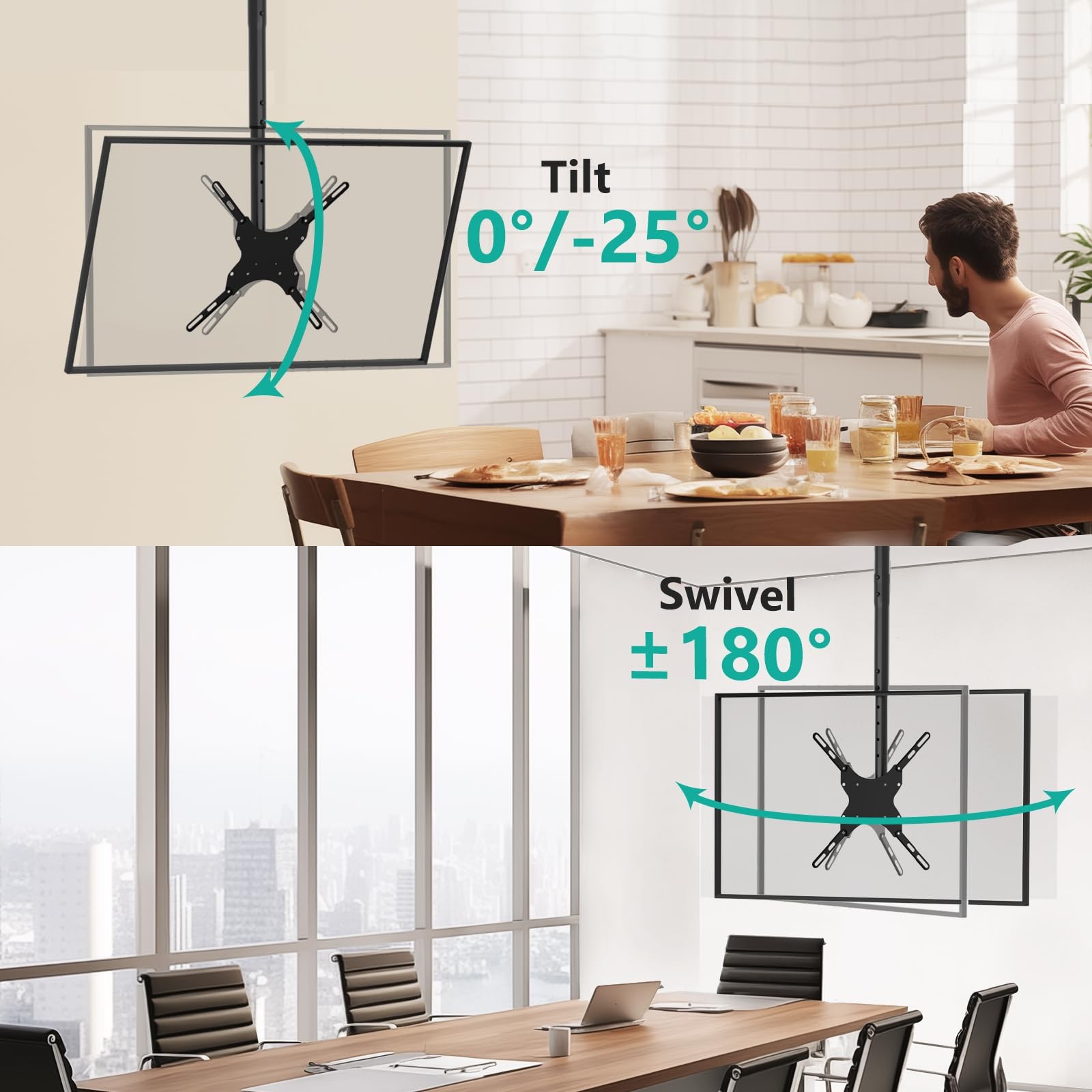 TV Ceiling Mount Adjustable Bracket Fits Most LED, LCD, OLED and Plasma Flat ...
