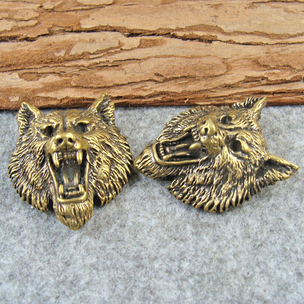 Brass "Wolf Head" Shape Bag Wallet Conchos Rivet Stud Punk Screw Back