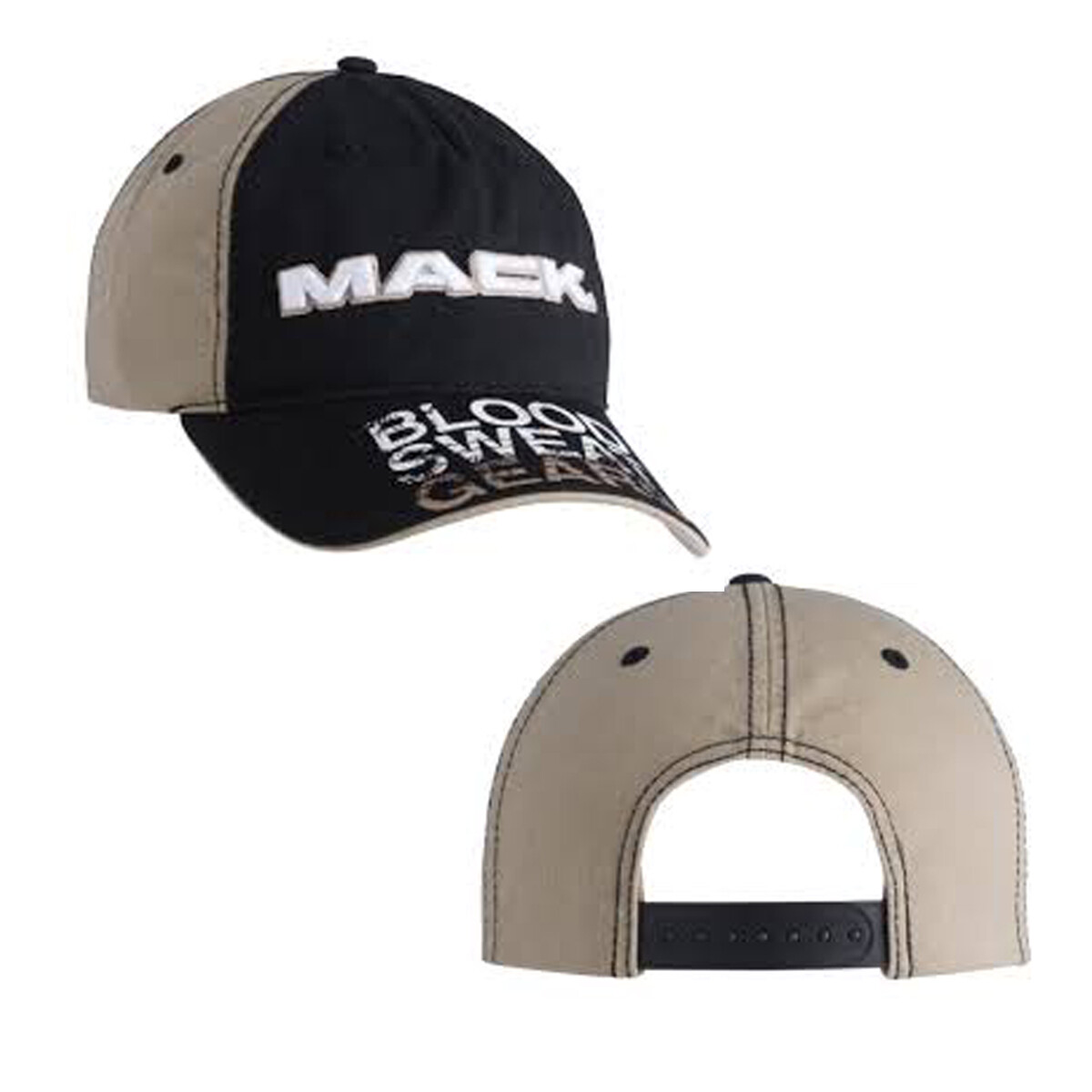 Mack Trucks Blood Sweat Gears Hat Embroidered Word Mark Black & Tan Cap