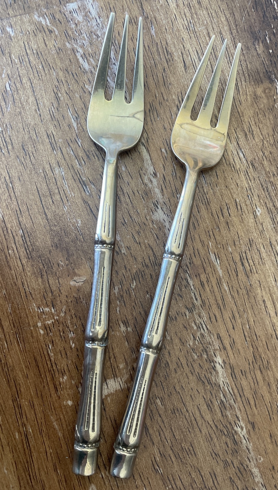 19 PIECE VINTAGE CUTLERY SET NICKEL & BRONZE BAMBOO FLATWARE THAI SET