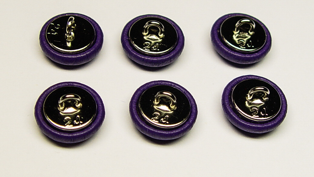 6 MADE IN USA Purple genuine leather covered jacket buttons,15 mm, metal loop