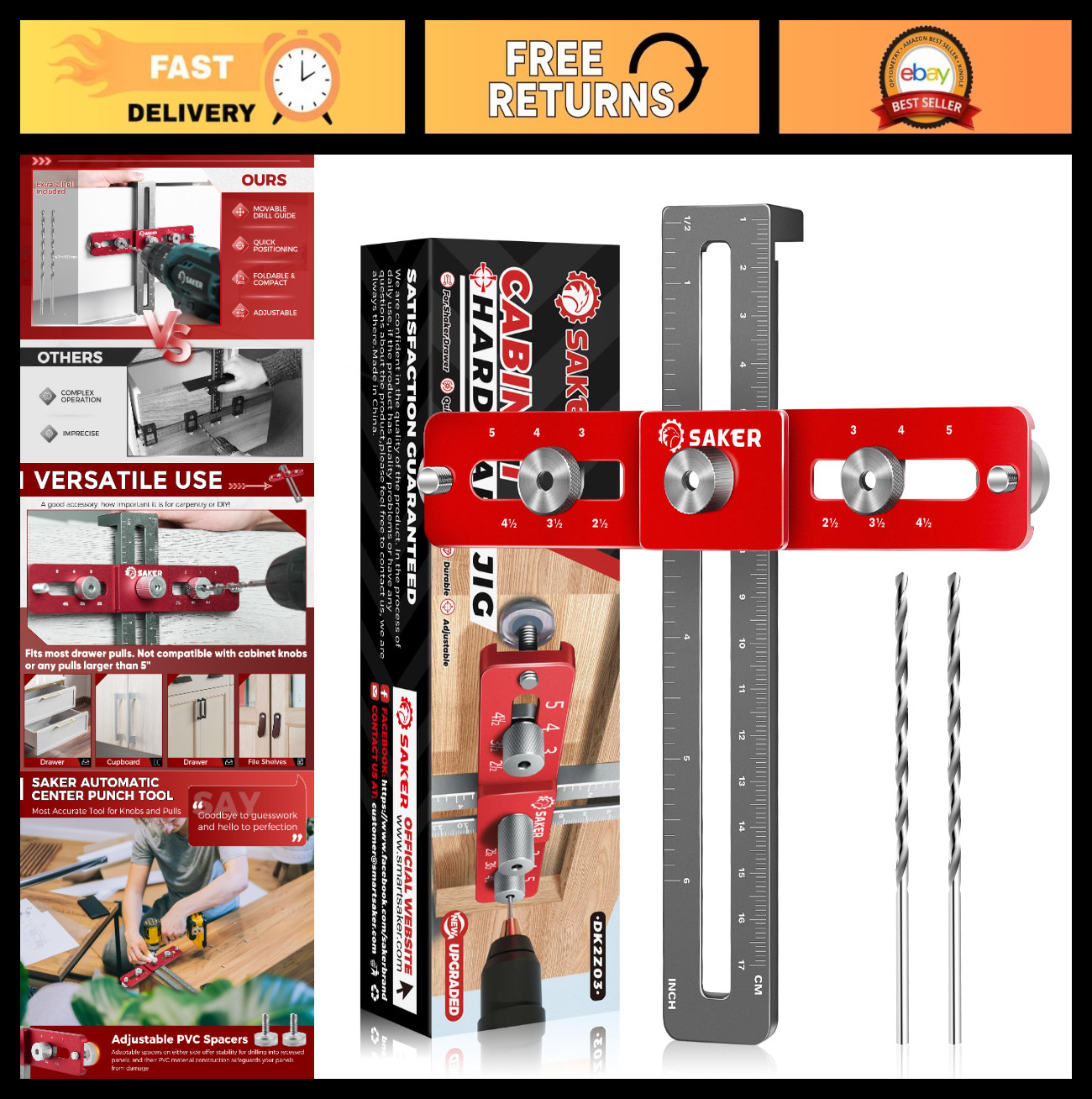 Adjustable Cabinet Hardware Doweling Jig Tool for Knobs & Pulls - Precise Drill