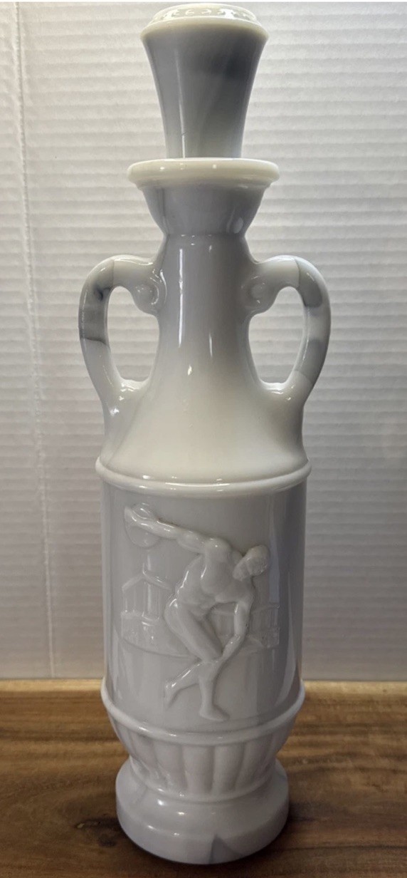 Vtg Empty McGill Jim Beam Corked Bottle DECANTER Greek Olympic Disc 1971 Read!