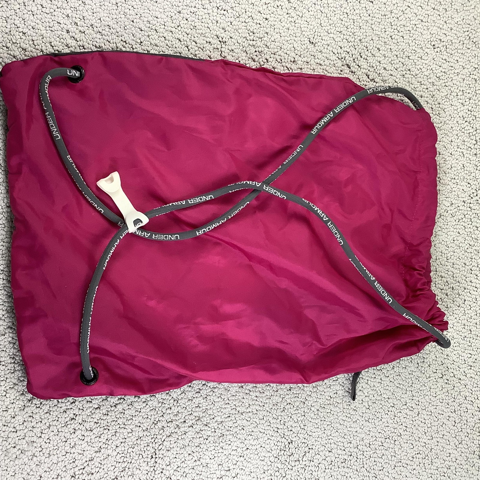 Under Armour Drawstring Backpack Sackpack Pink Gray Gym Bag UA Logo