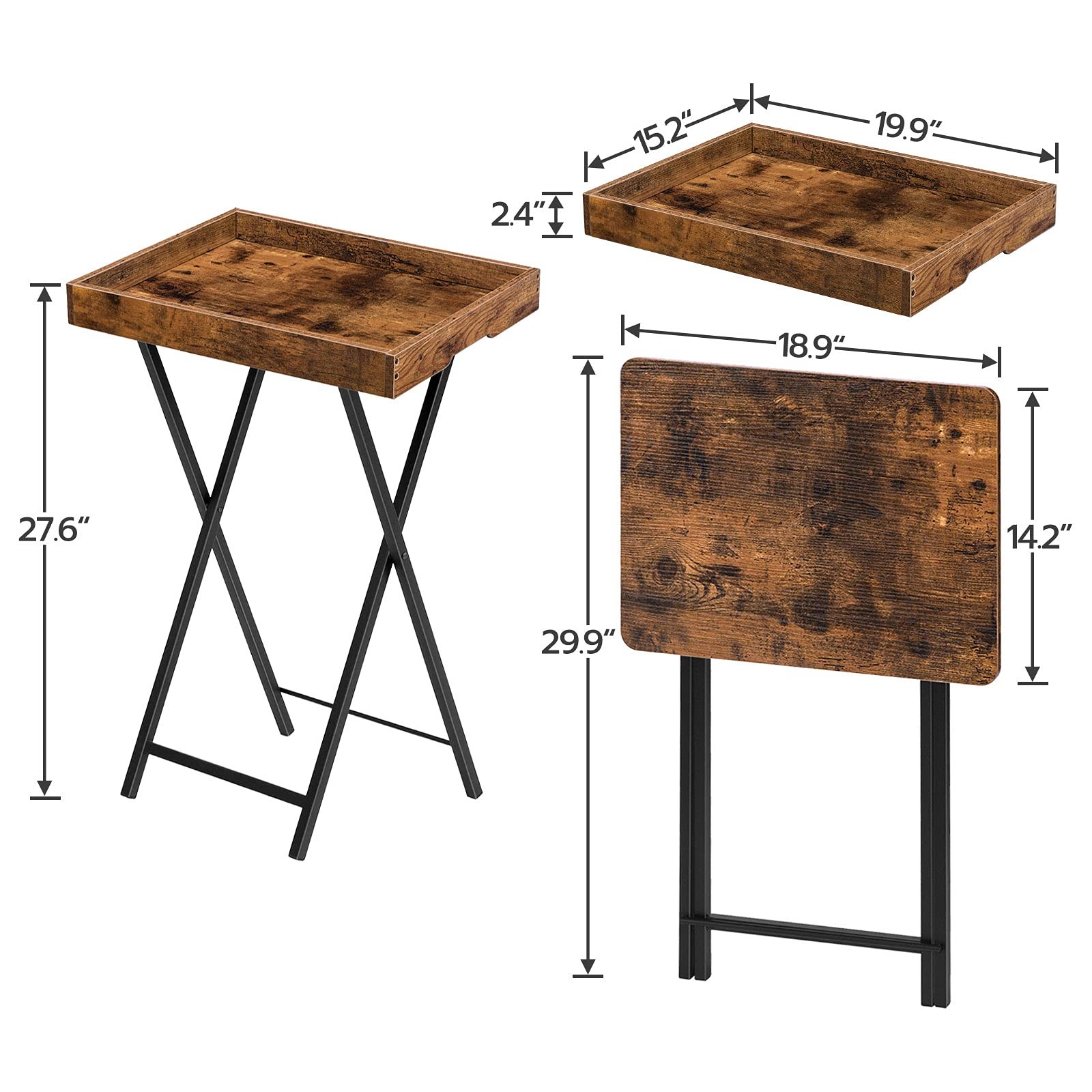 TV Tray Table, Folding Table with Removable Serving Tray, Stable TV Tray Snac...