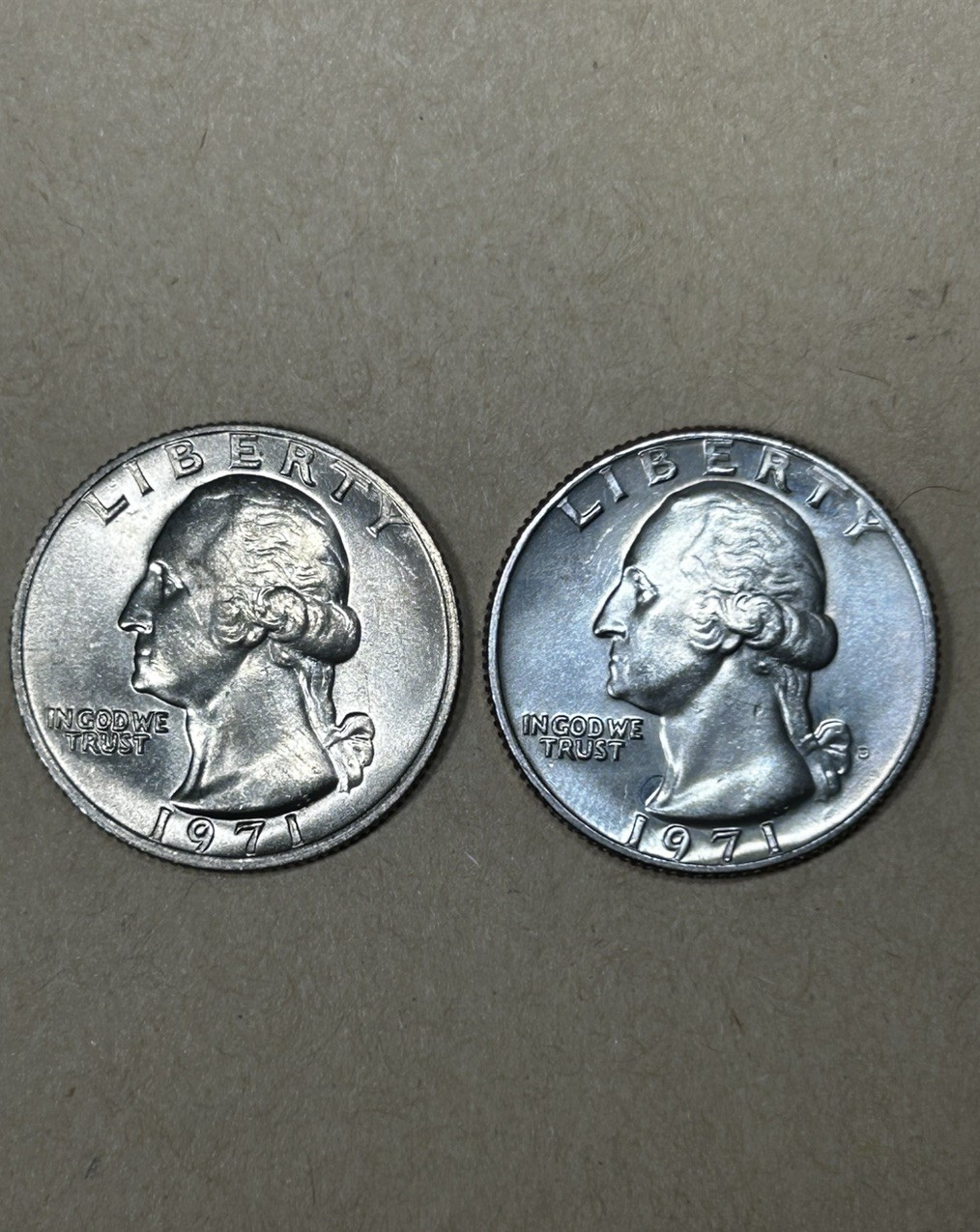 1971 P & D Washington Quarters Both High Grade Brilliant Uncirculated Gems #A143