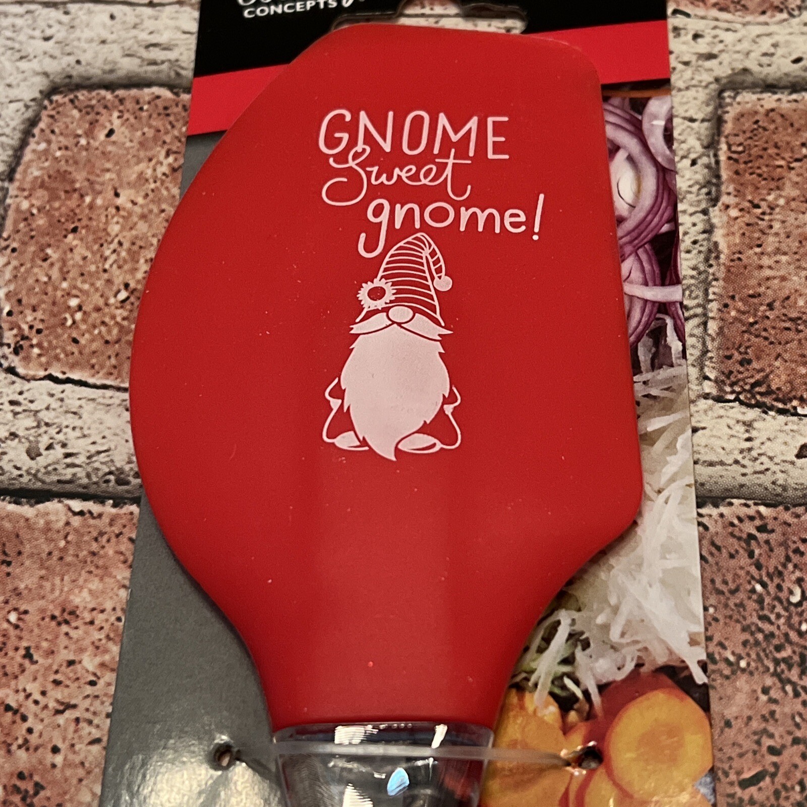 Gnome Sweet Gnome silicone spatula, Spreader. Dishwasher Safe, Red. Gnomes Theme