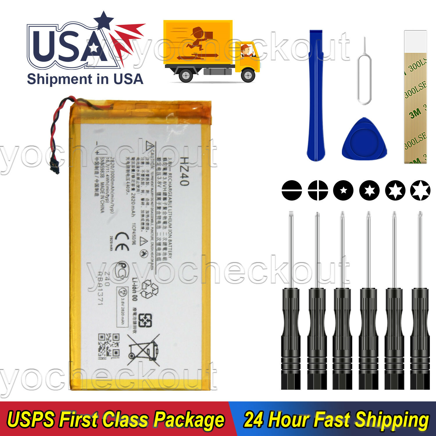 For Motorola Moto Z2 Play XT1710-06 Replacement Battery HZ40 + Tool Kit Adhesive