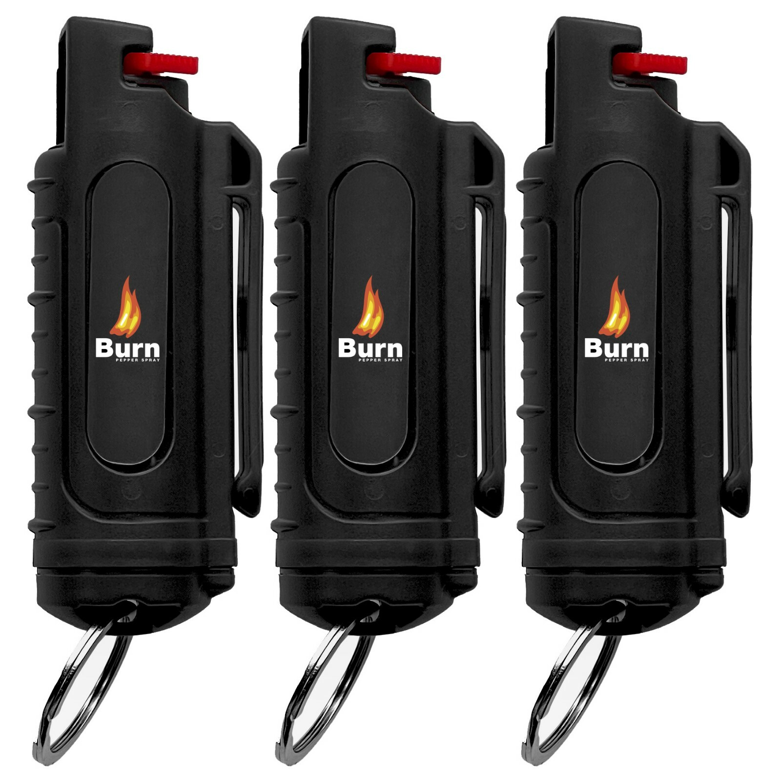 3 PACK BURN Pepper Spray 0.5oz Self Defense Security Keychain Case Black Molded
