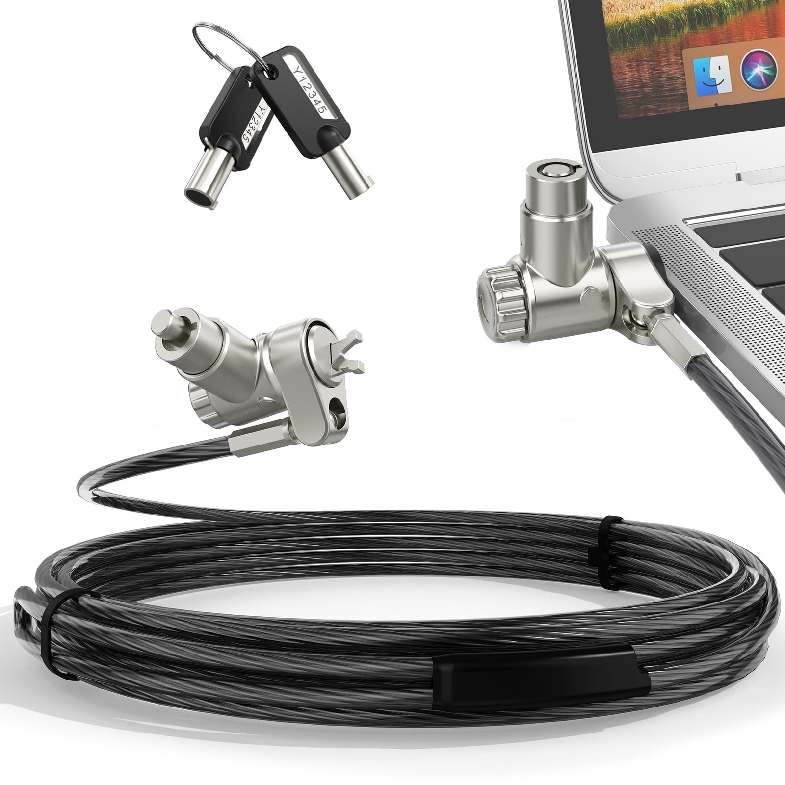 AboveTEK 3-in-1 Universal Laptop Cable Lock, Professional Black
