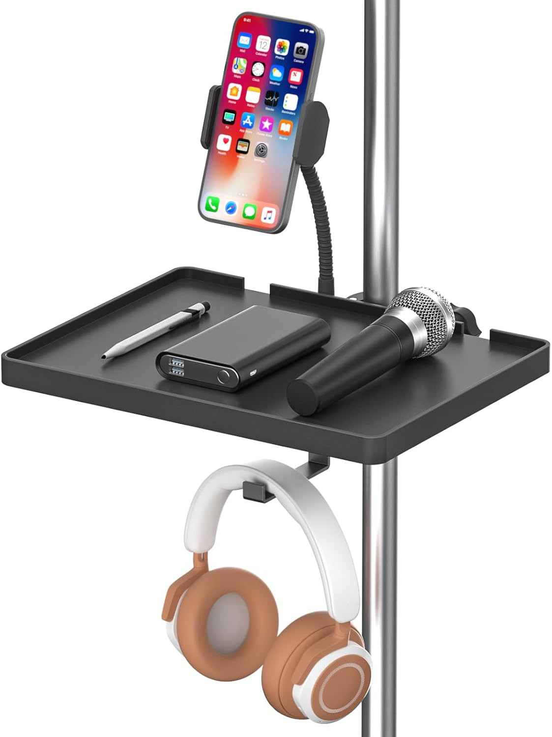 Functional Microphone Stand Tray with Adjustable Mic Stand Phone Holder - 8.7"x6