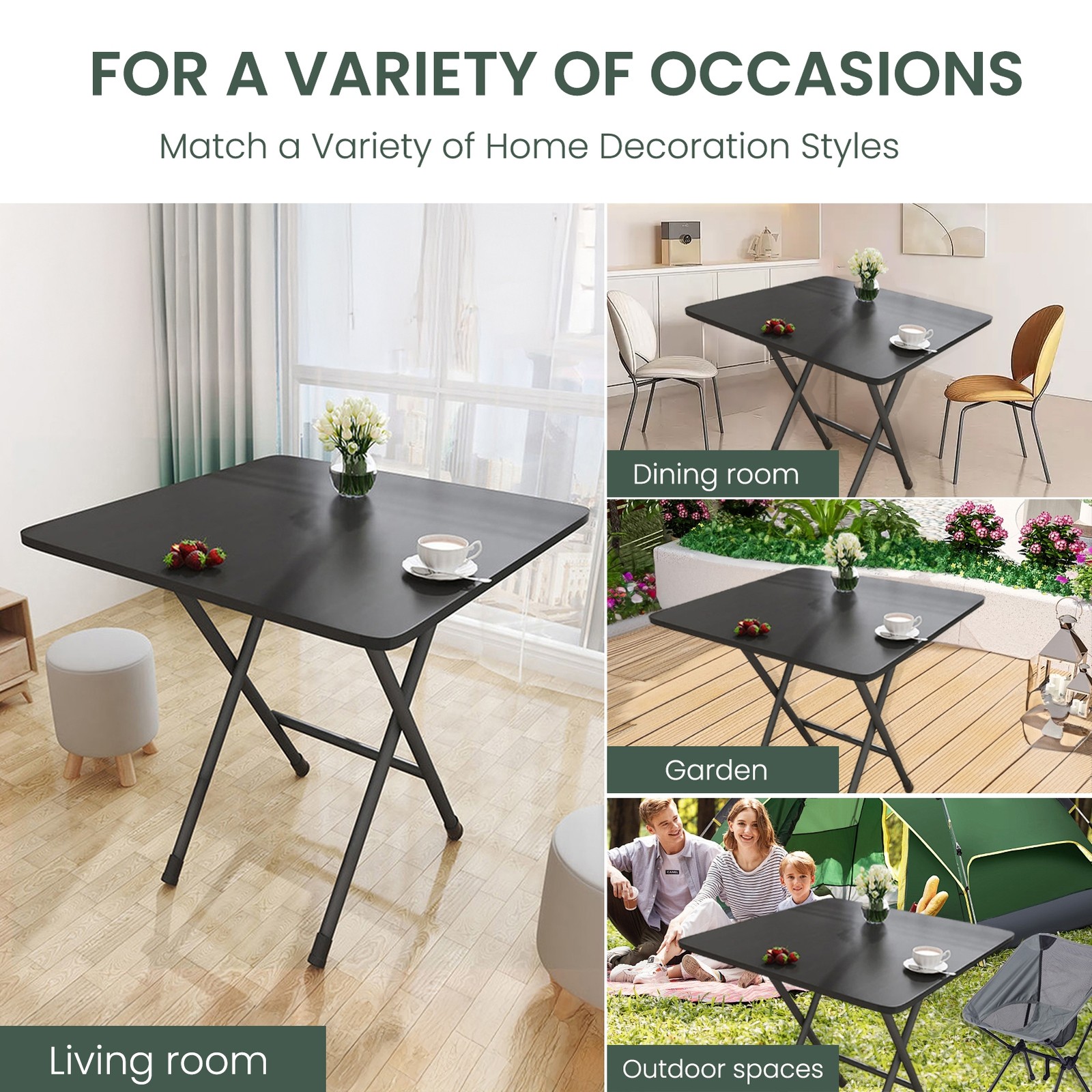 Indoor/Outdoor Folding Dining Table Square Seats 4 Office Study Computer Desk