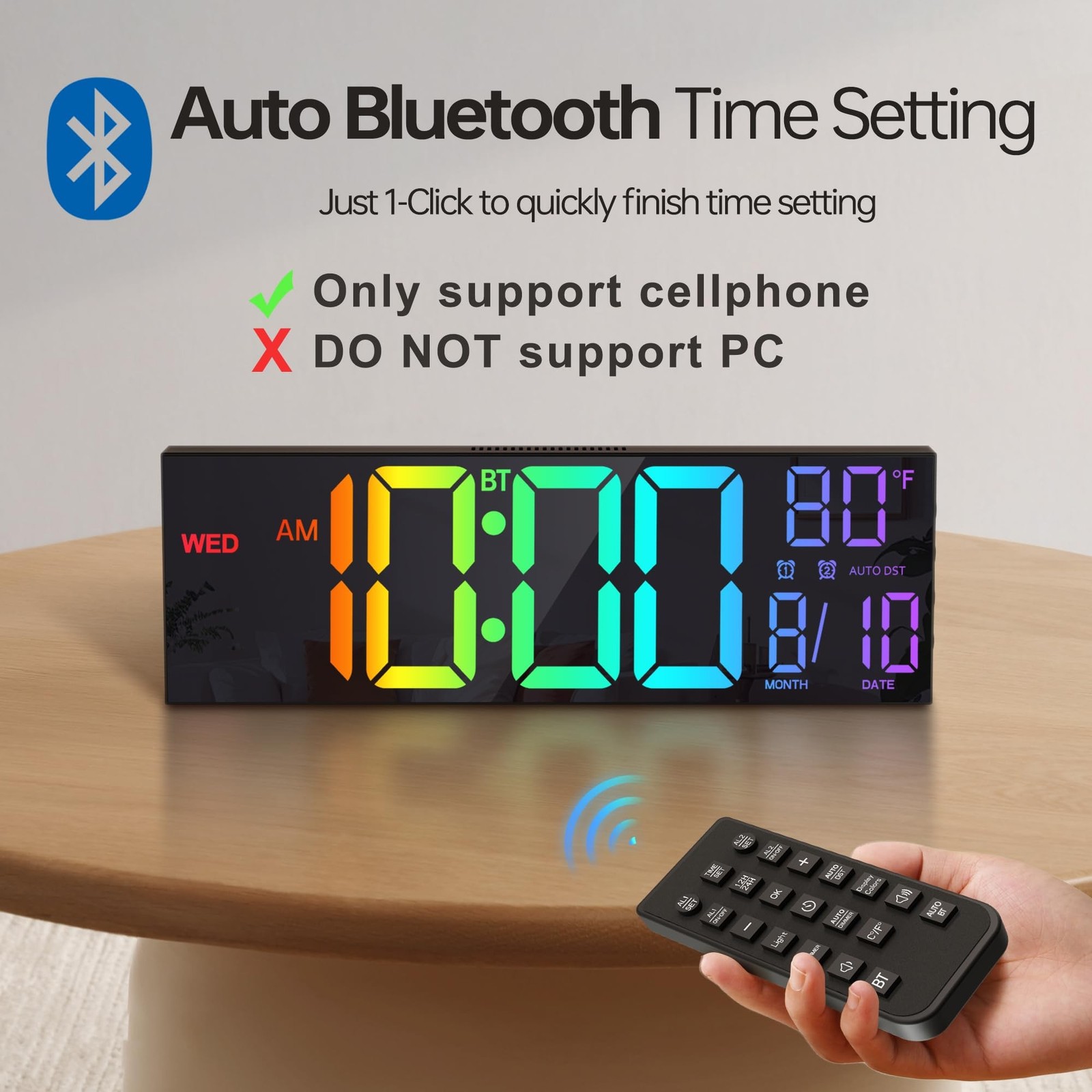 JALL 16.2" Large Digital Wall Clock with Seconds, Bluetooth Sync, A... Fast Ship