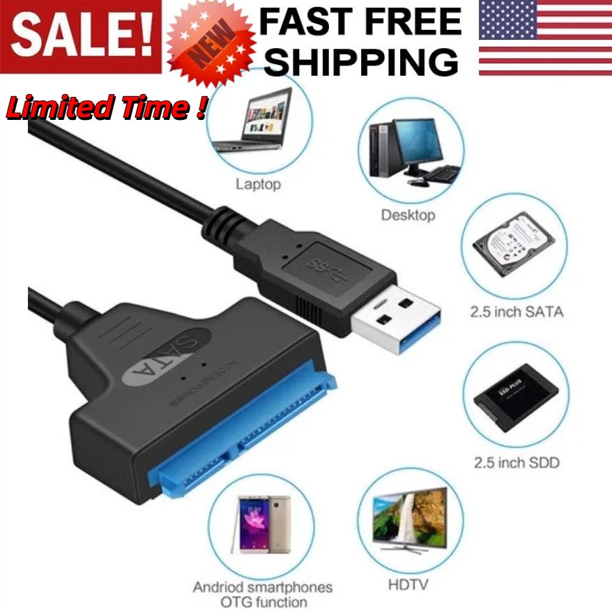 1PC SATA to USB 3.0 Cable USB to SATA III Hard Drive Adapter 2.5'' SSD HDD