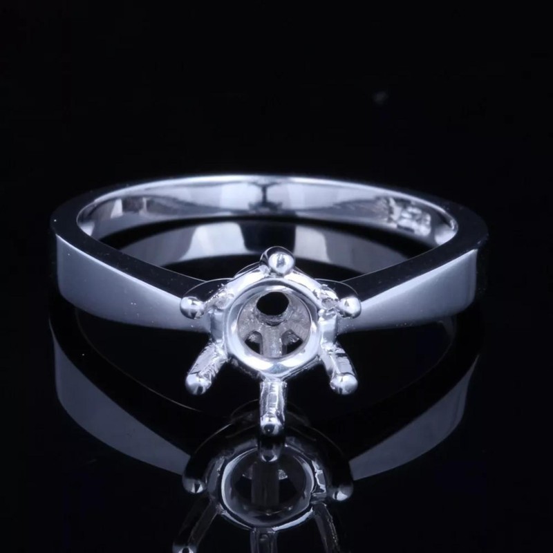 6.5mm Round Semi Mount Ring Classic 6 Prong Solitaire 925 Sterling Silver Ring