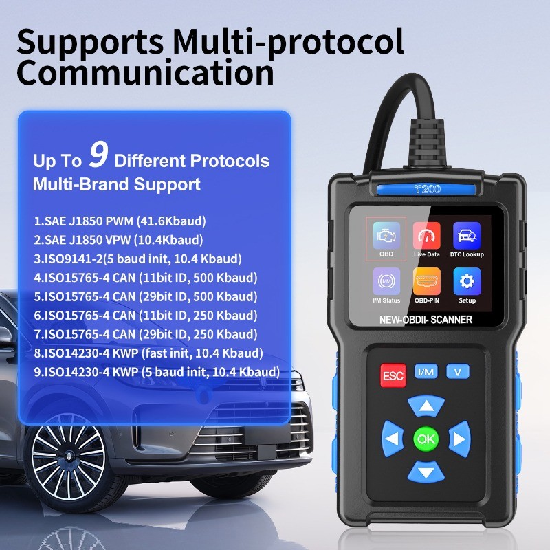T200 OBD2 Car Diagnostic Scanner Engine Code Reader Battery Tester Smart