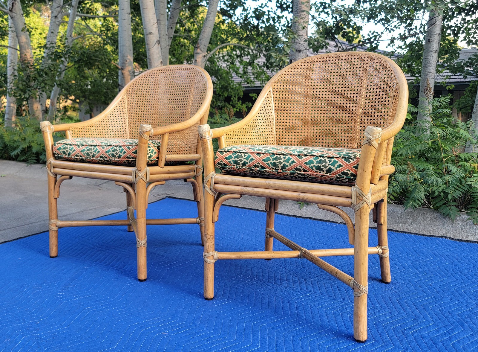 PAIR MCGUIRE San Francisco Rattan/Cane Arm Dining Chairs