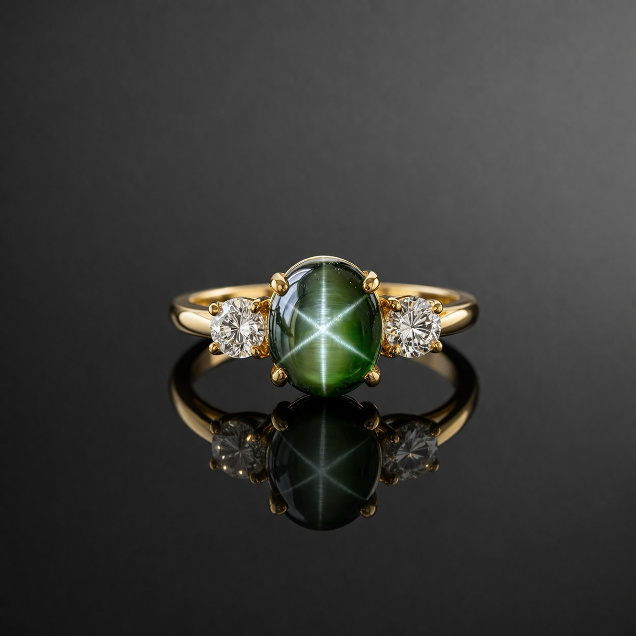 Lindy Star Sapphire Ring Green Star Gemstone Ring, 925 Sterling Silver Ring