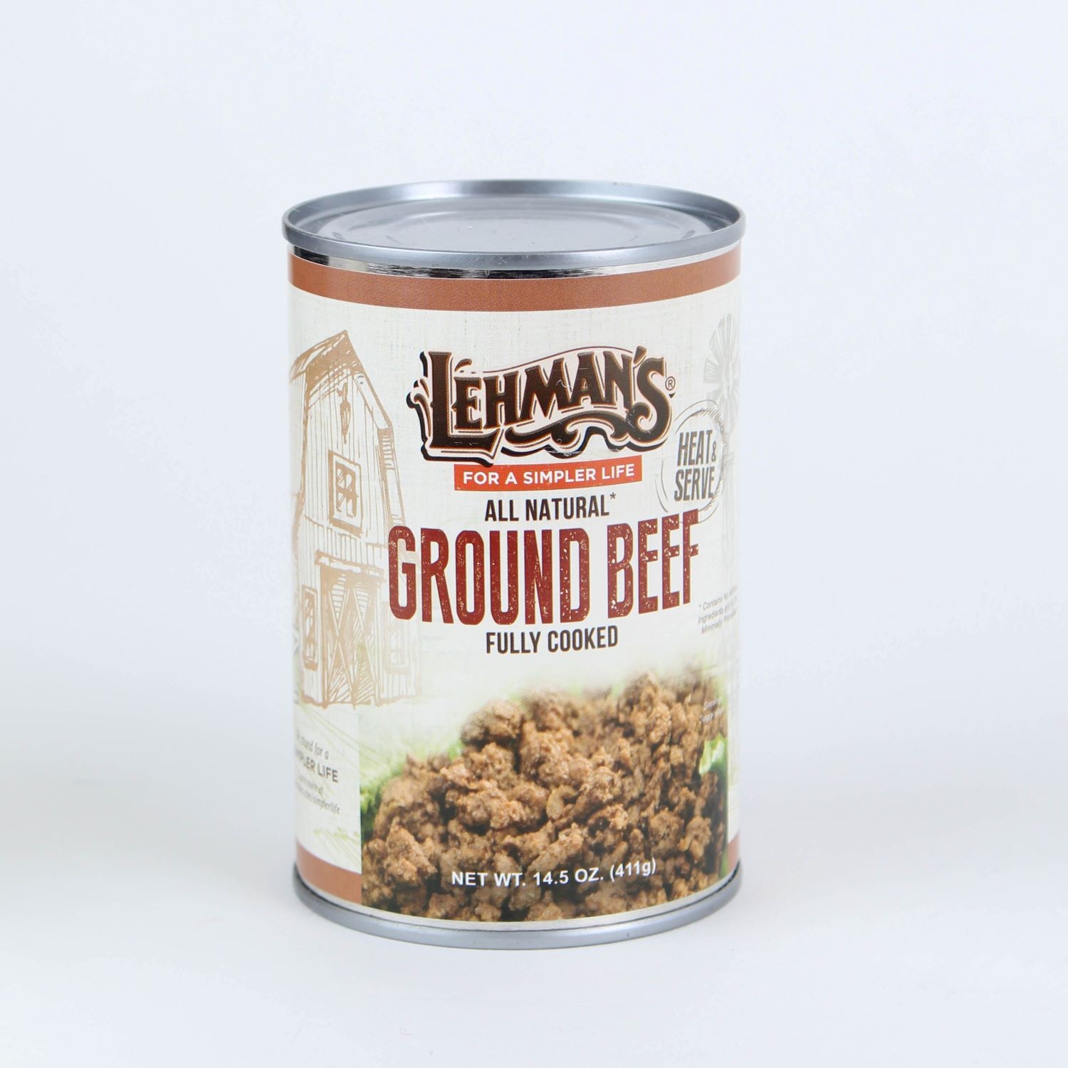 Lehman's All Natural Canned Meat, USA Made, 14.5 oz, Case of 24, Ground Beef