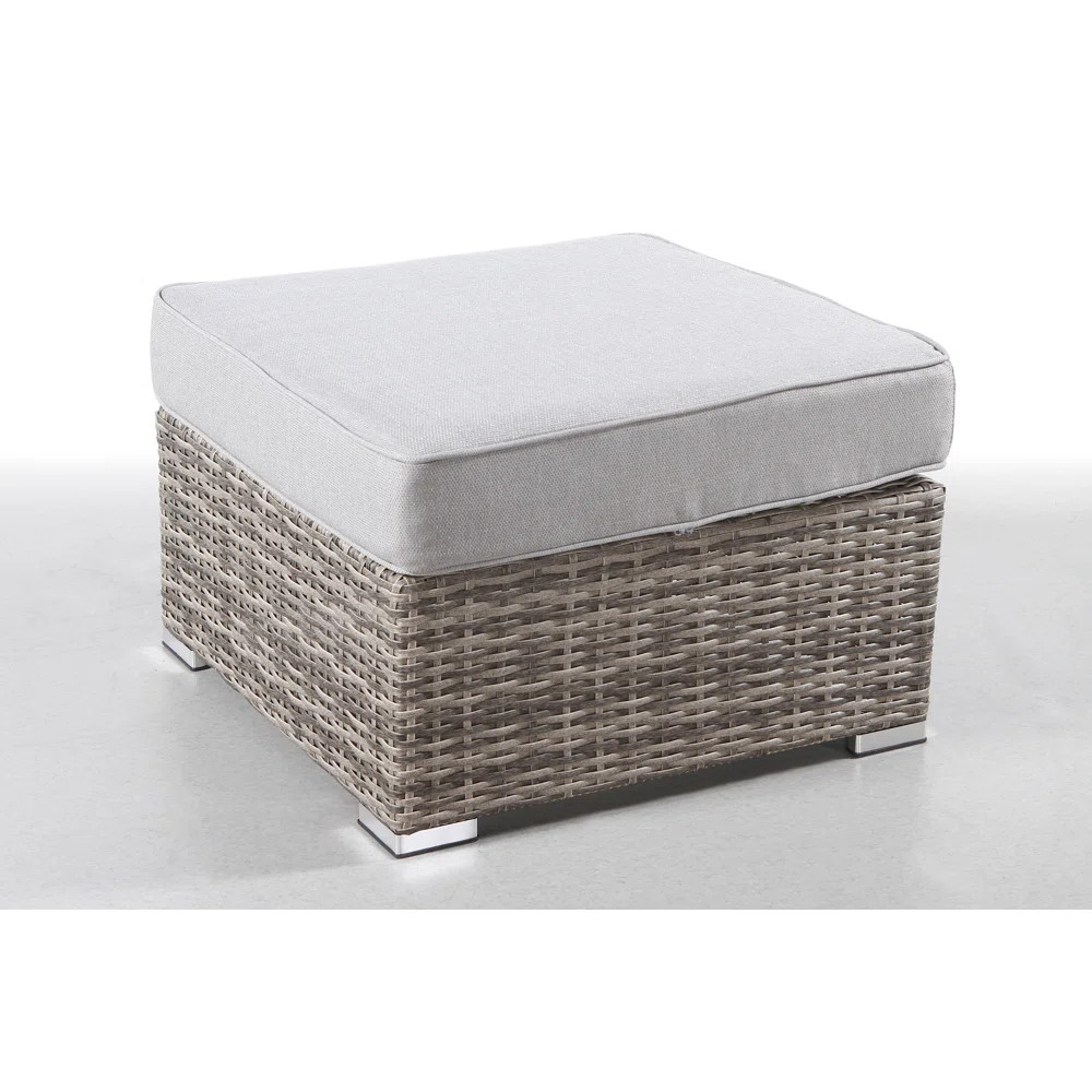Fully Assembled Outdoor Ottoman with Cushion, Waterproof Patio Footstool