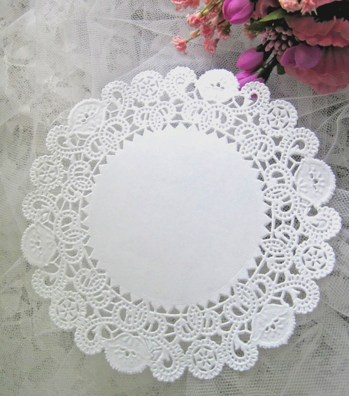 50 PCS 5" inch BRITE WHITE PAPER BROOKLACE LACE DOILY ROUND CARDS CRAFT stamping