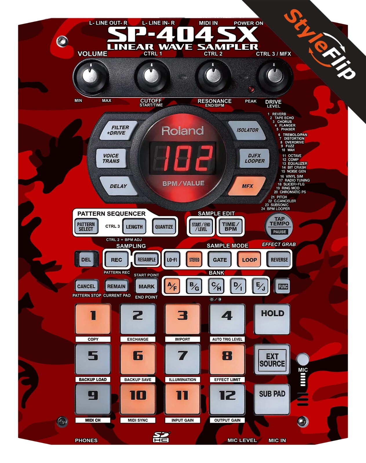 Roland SP - 404SX Skins | Red Camo | Protective Decal | StyleFlip Skins