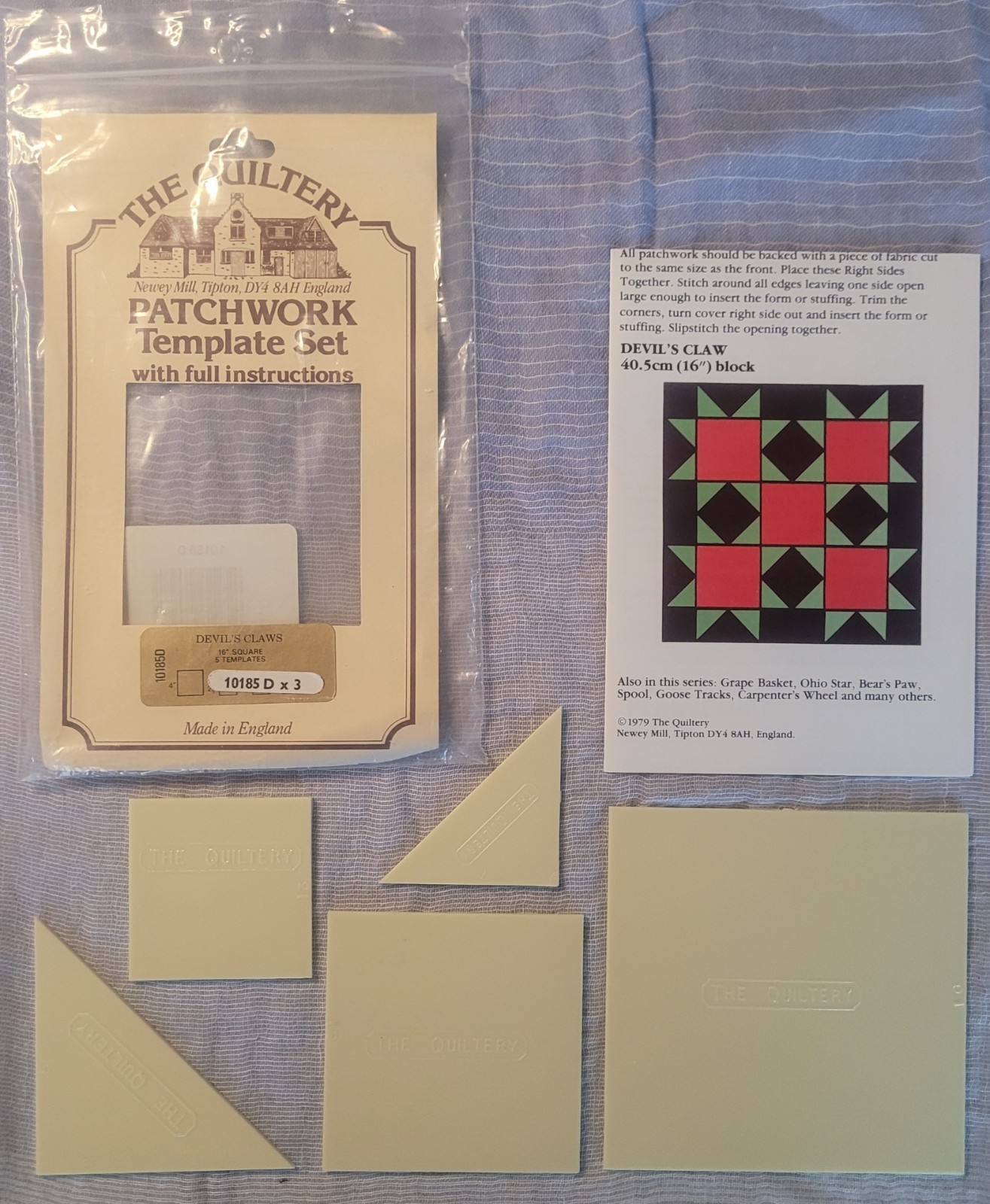 VTG Quilting Template Set w/ Full Instructions- Devil's Claws -Made in England