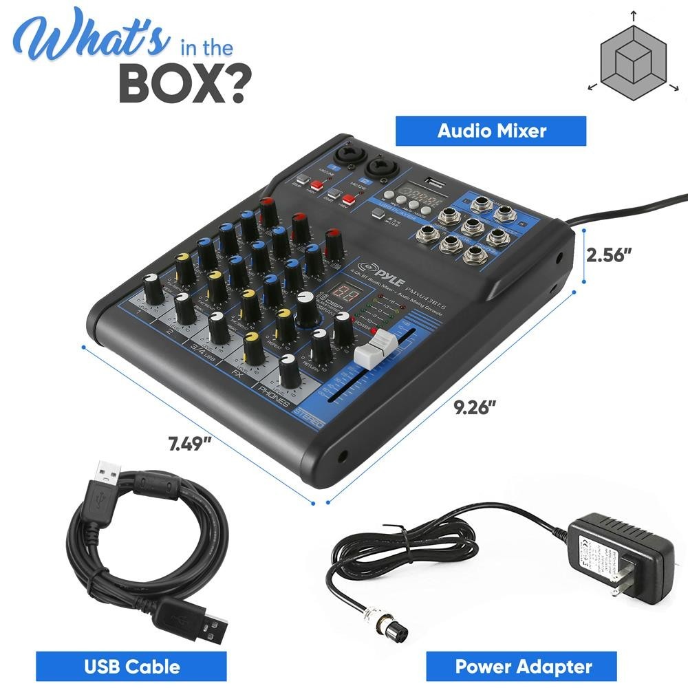 Pyle 4-Ch. Bluetooth Studio Mixer - DJ Controller Audio Mixing Console System