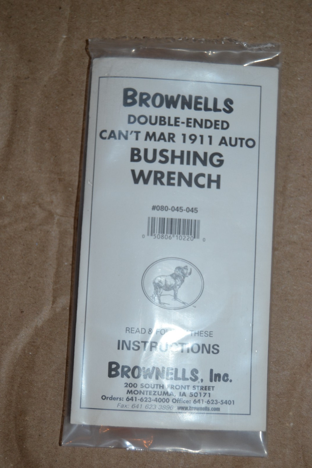BROWNELLS DOUBLE-ENDED CAN'T MAR 1911 AUTO BUSHING WRENCH P/N 080-045-045 NOS