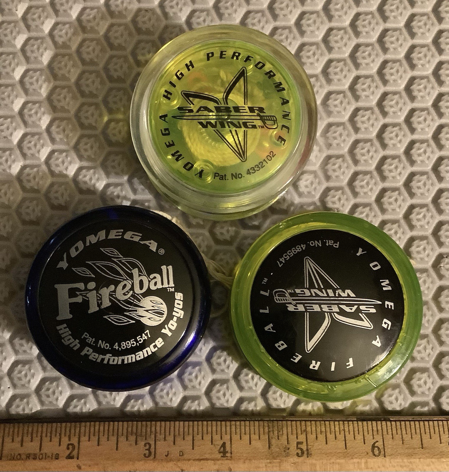 Lot Of 3 Yoyos Yomega High Performance Fireball Brain Saber Wing USA 1990’s