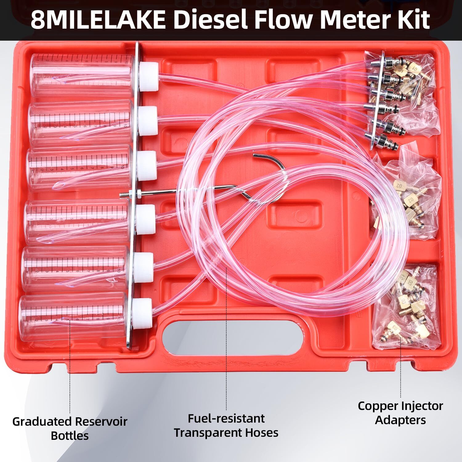 8 Cylinder Diesel Injector Flow Meter Tester Common Rail Adaptor Test Tool Kit