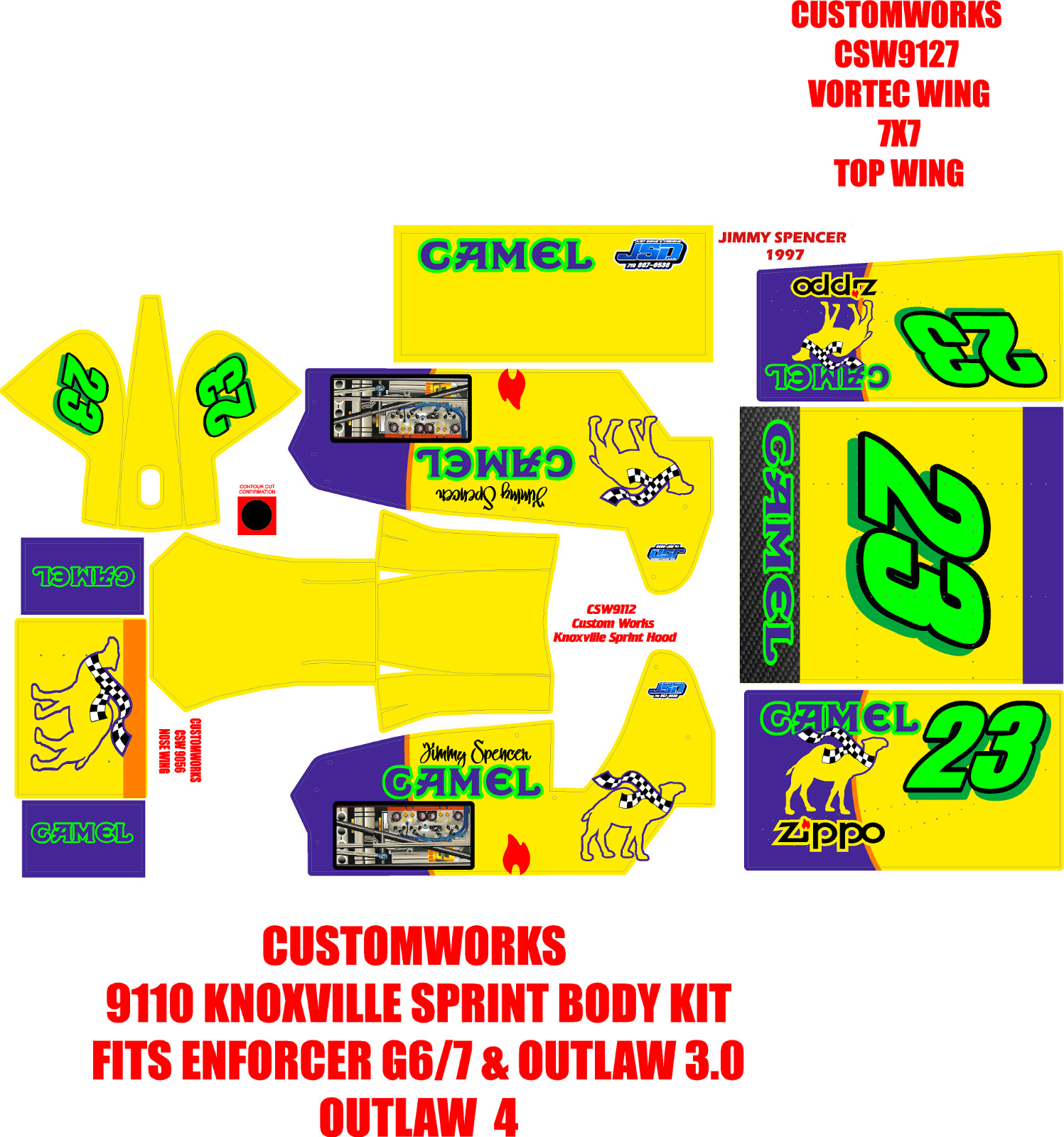 CUSTOMWORKS KNOXVILLE  SPRINT CAR 9110  JIMMY SPENCER 1997 THEME WRAP KIT 1x10