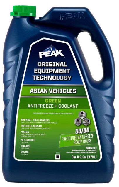 PEAK Green Antifreeze + Coolant For Asian Vehicles 50/50 Predilluted - 1 Gallon