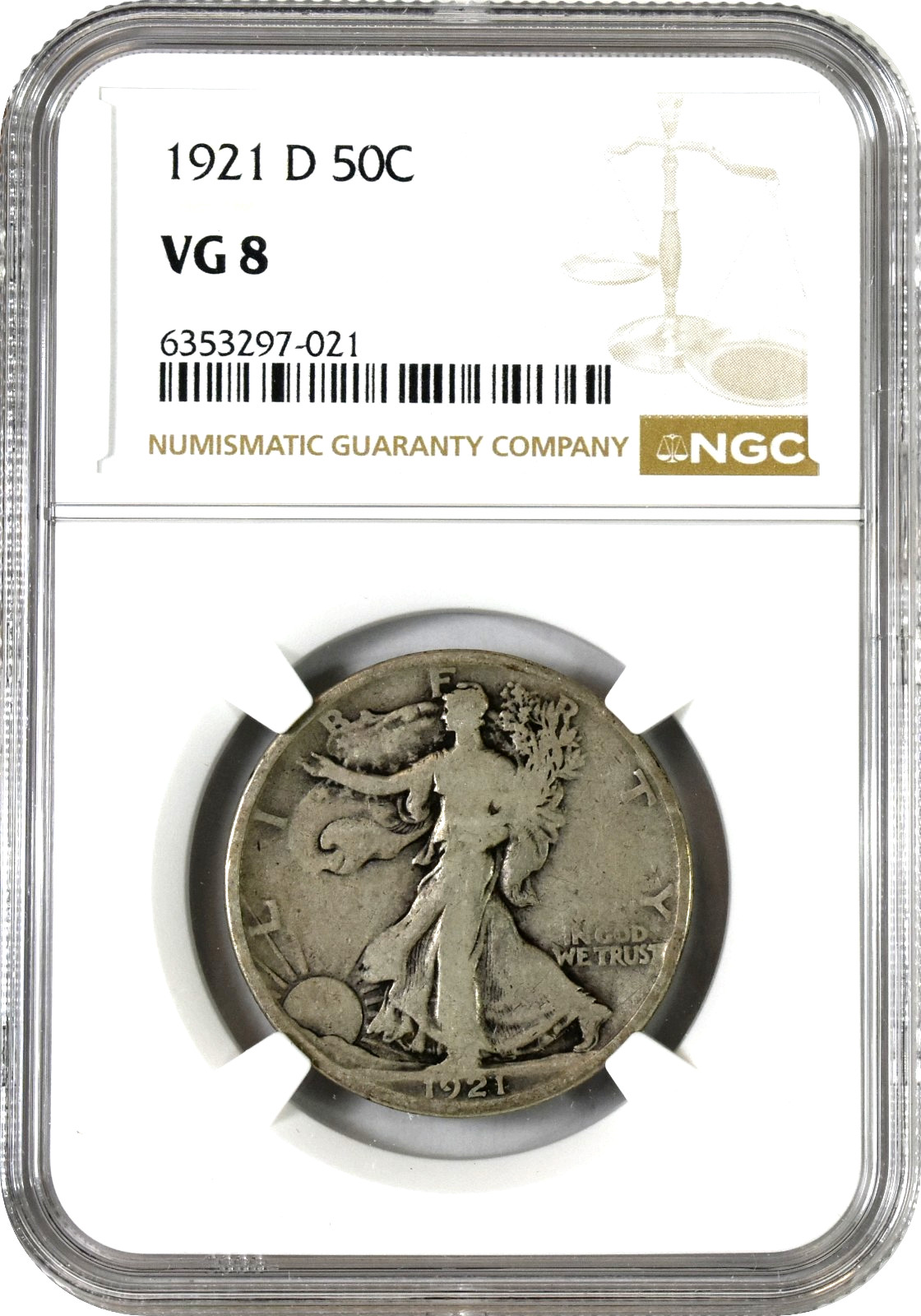 1921 D Walking Liberty Half Dollar 50C NGC VG8 Very Good