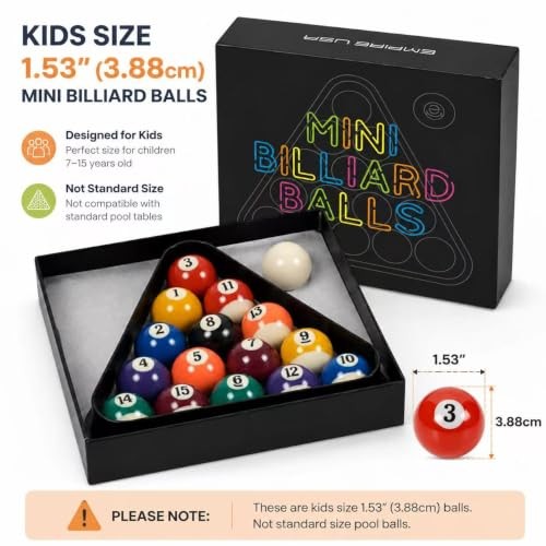 Mini Billiards Pool Ball Set, 1.5 Inch | Complete billiards ball set made for