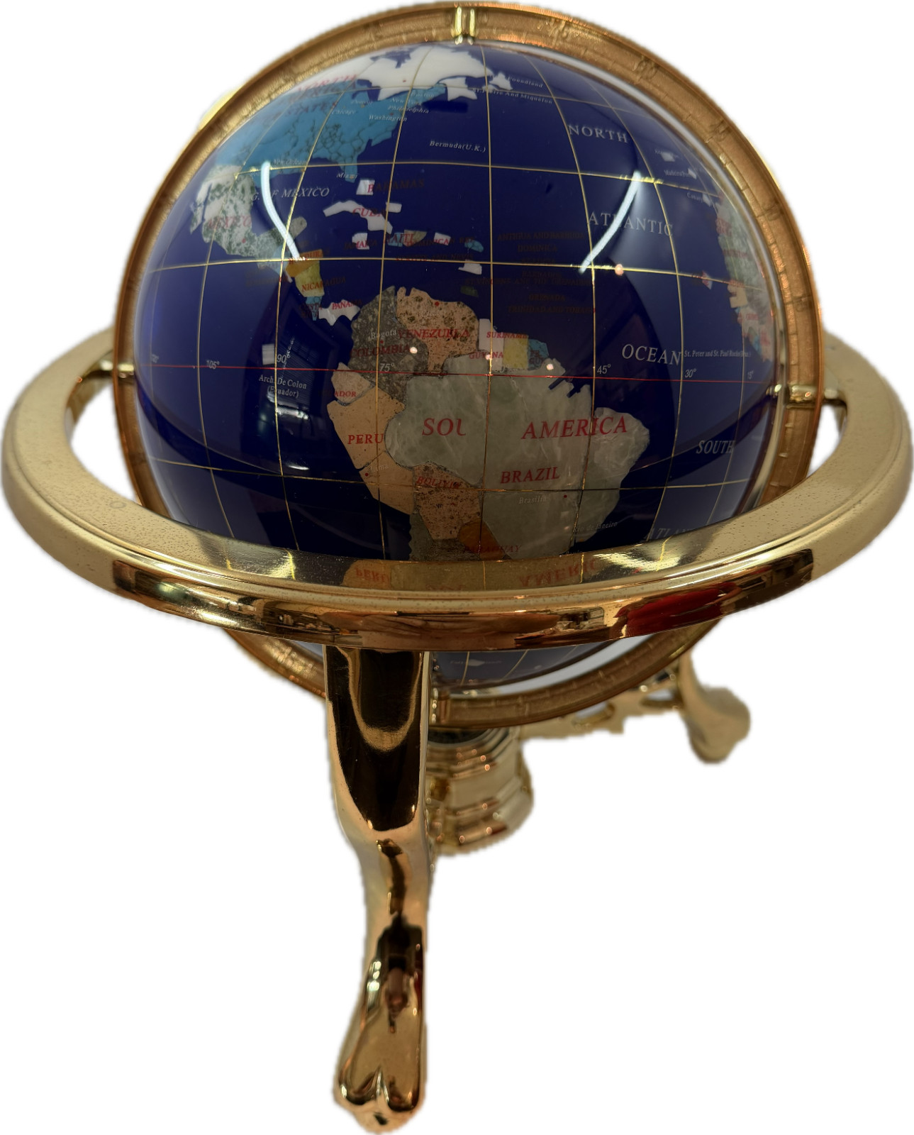 Gorgeous Blue Gold Gemstone Decorative Collectible Rotating Tabletop World Globe