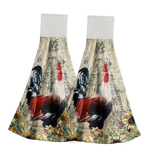 Rooster Kitchen Hanging Towel Set of 2 Vintage Vintage Sunflower Chicken
