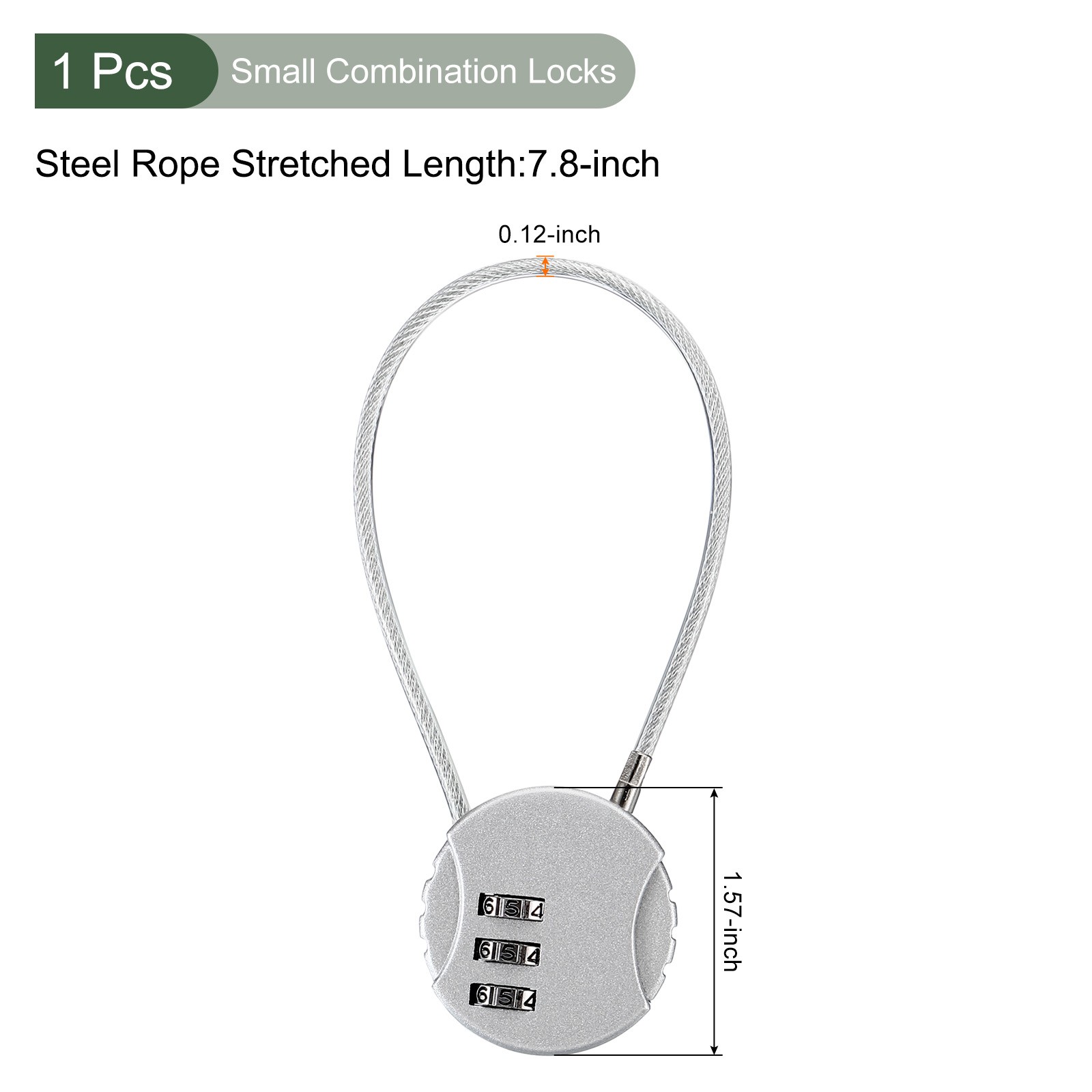 Small Combination Locks 3 Digit Baggage Padlocks Silver Tone 7.8-Inch
