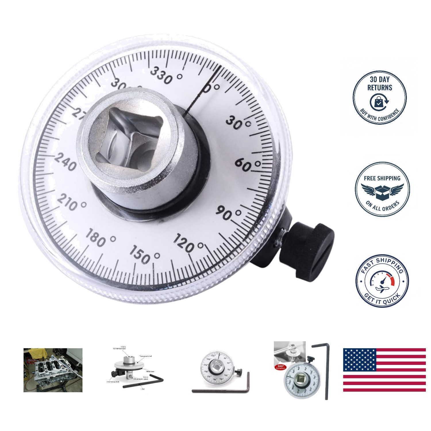 Professional 1/2-Inch Torque Meter Wrench Set with Clear Dial and Knurled Knob